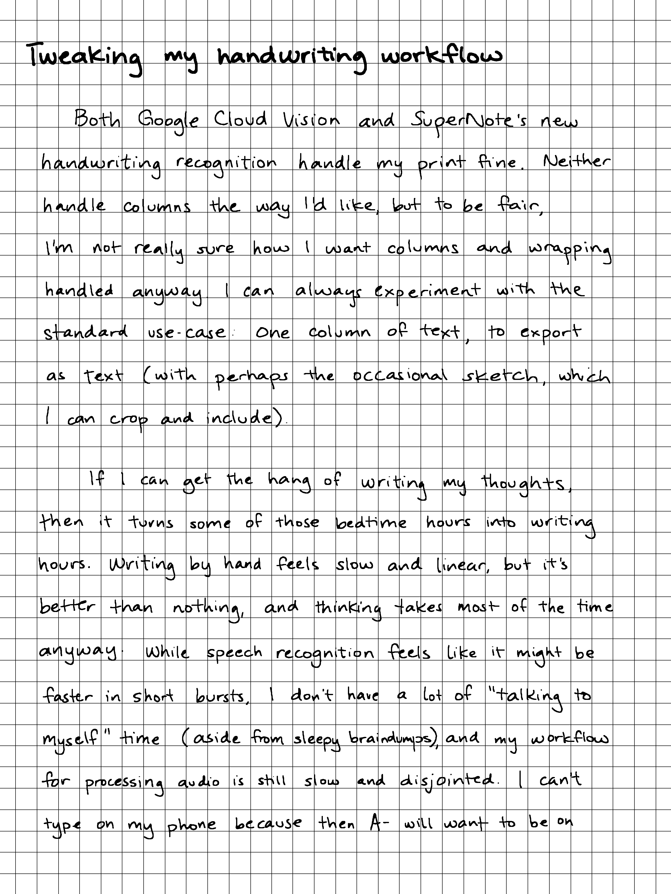 "The first page of my handwritten post"