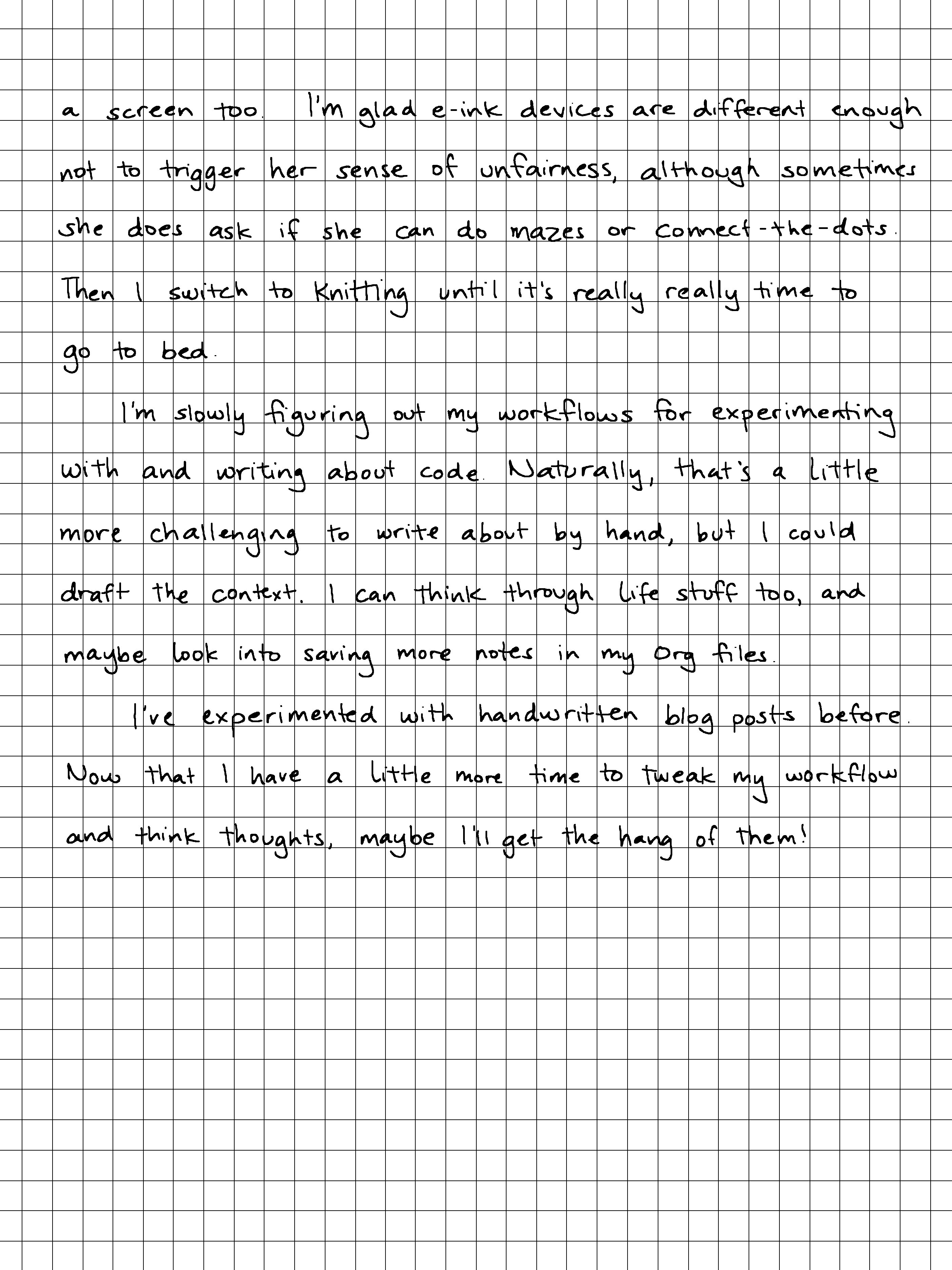 "The second page of my handwritten post"